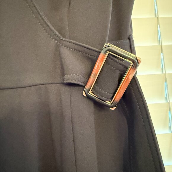 EUC Calvin Klein Surplice Buckle A-line Midi Work Dress Black (Size: 6) - Picture 4 of 5